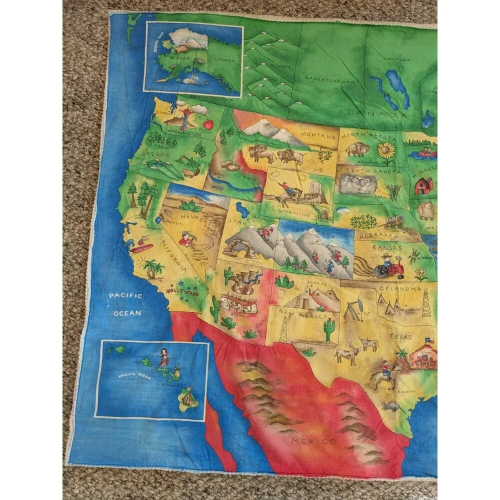 Handmade USA United States of America Fabric Map Baby Blanket Play Mat 44x33‎